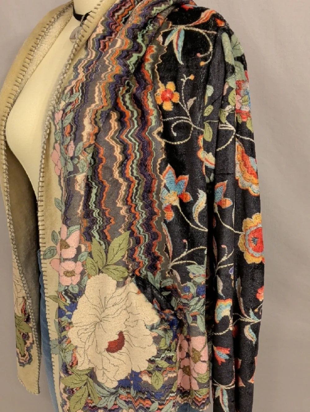 Johnny Was Biya Sherpa Hooded Jacket Soft Fleece Colorful Flowers Oversized Sz L - Picture 5 of 12